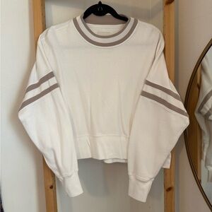 White and Beige Striped Sweatshirt